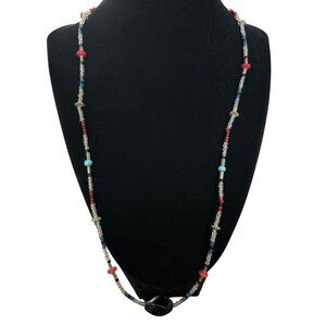 Beaded Necklace With Black Onyx & Mixed Colorful Beads 24”